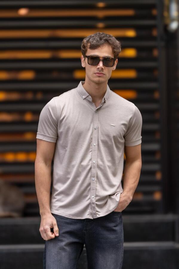 GLOVES Çıtçıt Düğme Slim Gömlek - Bej - Decas