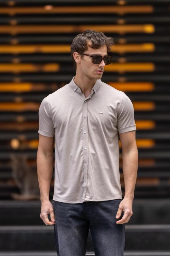 GLOVES Çıtçıt Düğme Slim Gömlek - Bej - Decas (1)