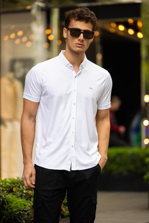 GLOVES Çıtçıt Düğme Slim Gömlek - Beyaz - Decas (1)