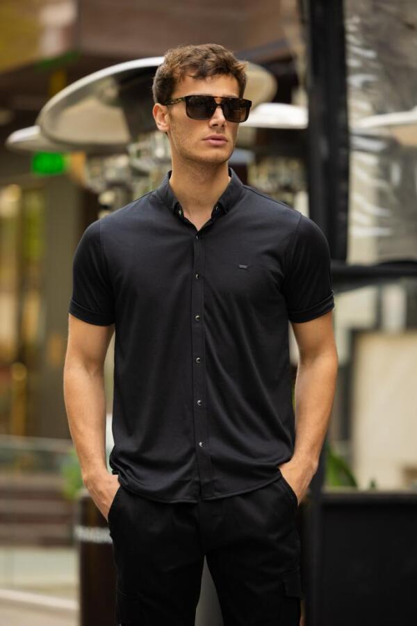 GLOVES Çıtçıt Düğme Slim Gömlek - Siyah - Decas