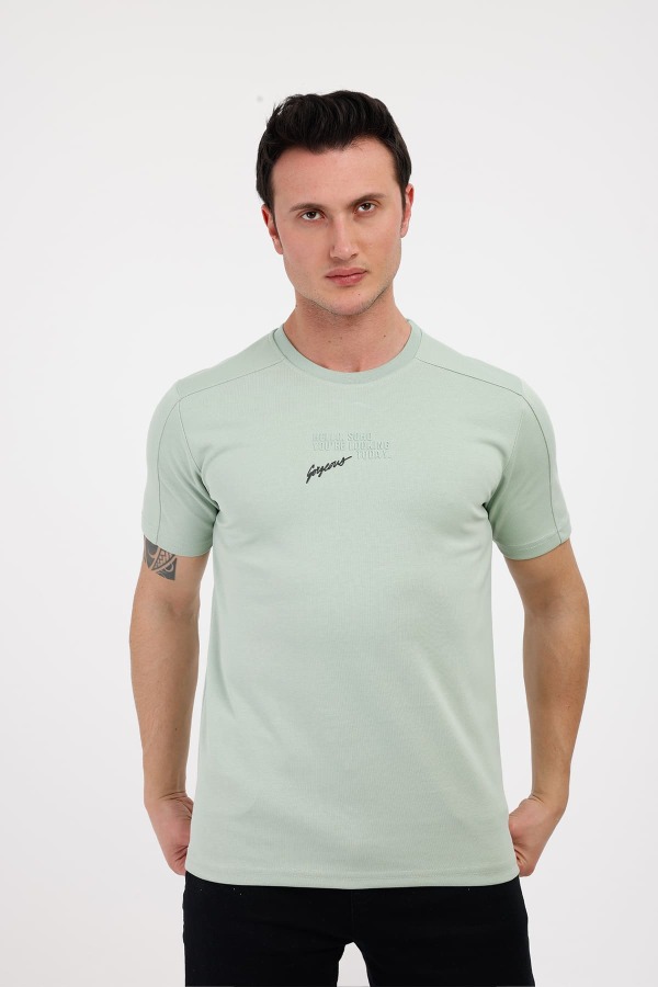 GORGEOUS Bisiklet Yaka Pamuklu Tişört - Açık Yeşil - Decas