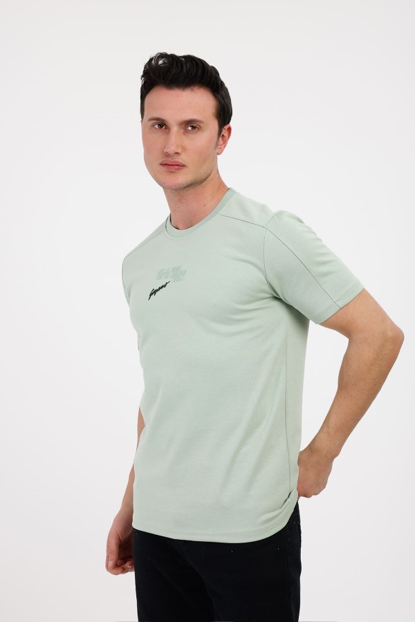 GORGEOUS Bisiklet Yaka Pamuklu Tişört - Açık Yeşil - Decas (1)