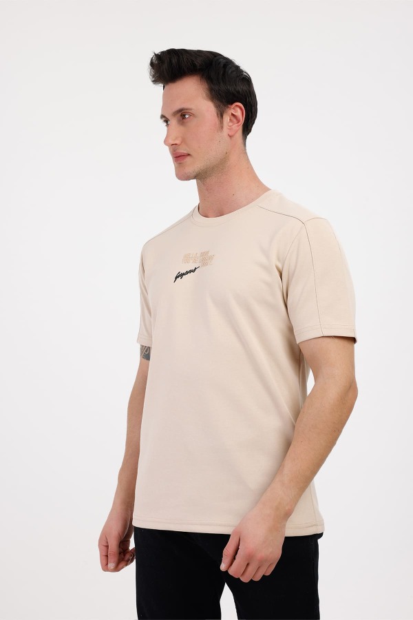 GORGEOUS Bisiklet Yaka Pamuklu Tişört - Bej - Decas (1)