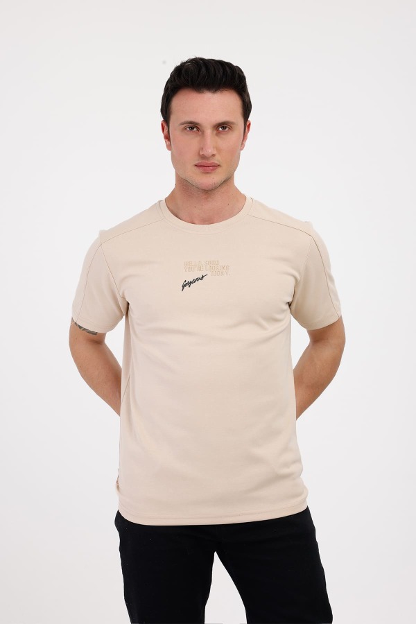 GORGEOUS Bisiklet Yaka Pamuklu Tişört - Bej - Decas