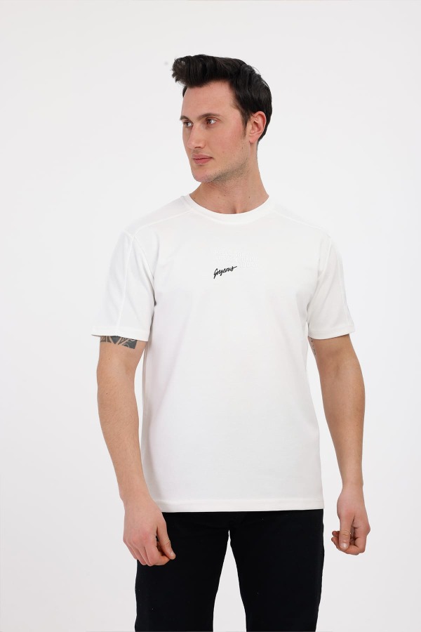GORGEOUS Bisiklet Yaka Pamuklu Tişört - Beyaz - Decas (1)