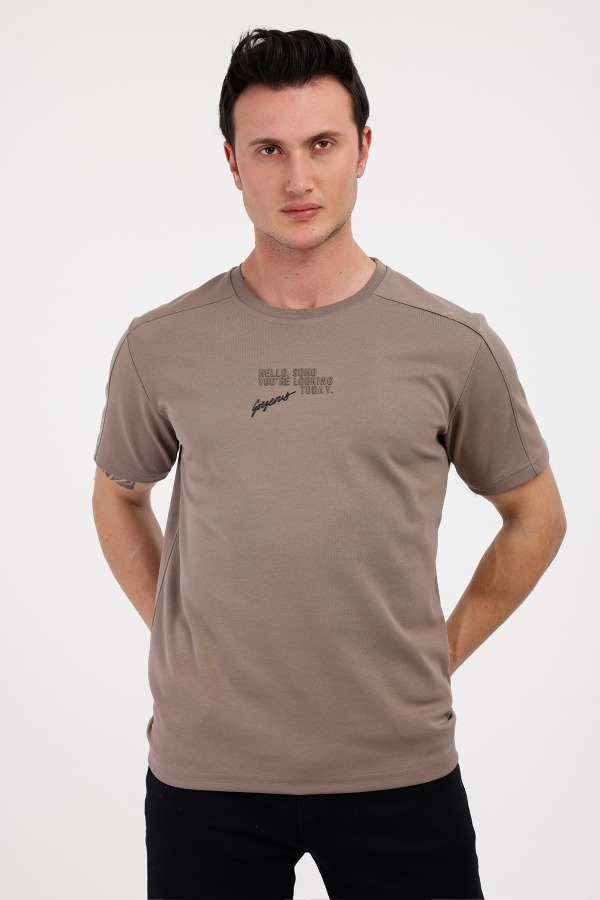 GORGEOUS Bisiklet Yaka Pamuklu Tişört - Kahverengi - Decas