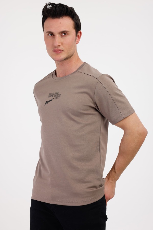 GORGEOUS Bisiklet Yaka Pamuklu Tişört - Kahverengi - Decas (1)