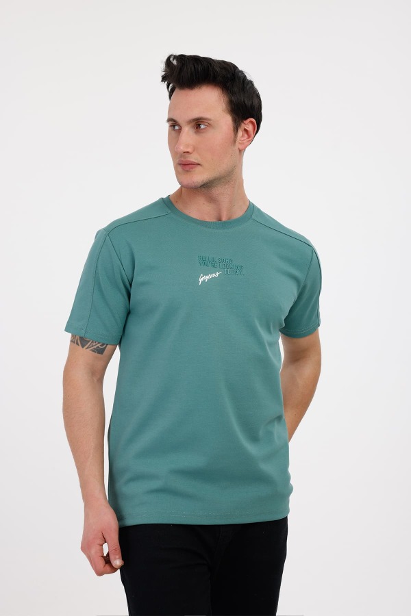GORGEOUS Bisiklet Yaka Pamuklu Tişört - Yeşil - Decas (1)