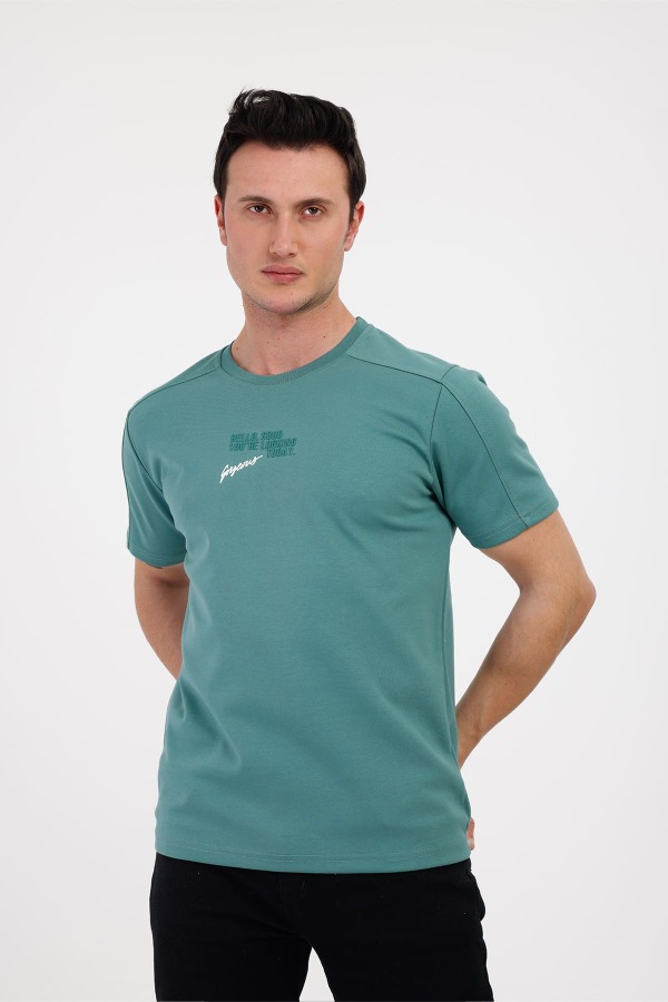 GORGEOUS Bisiklet Yaka Pamuklu Tişört - Yeşil - Decas