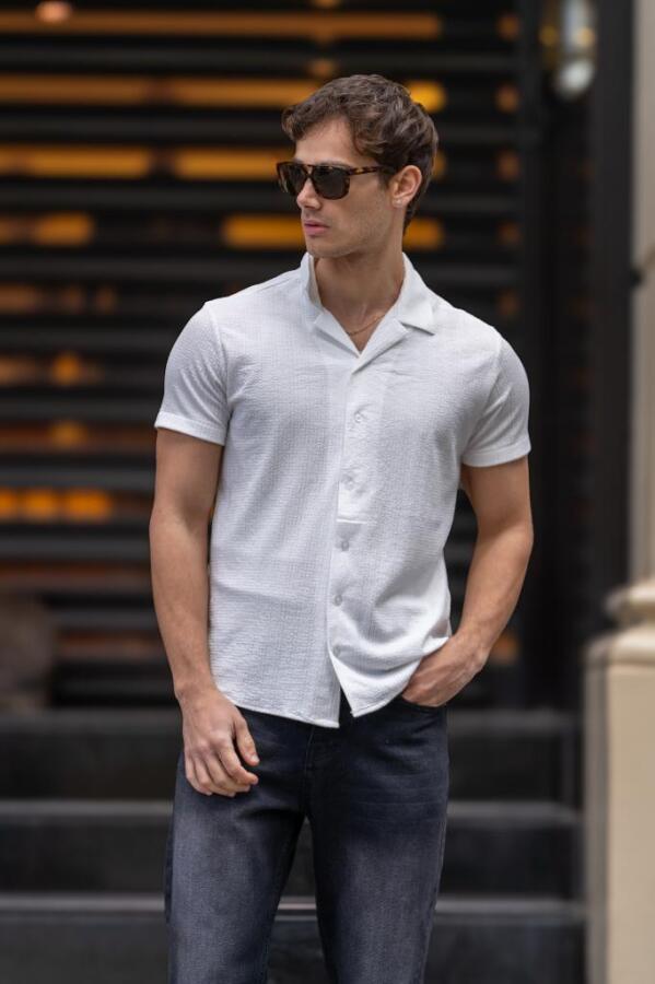 GRİLL Apaç Yaka Düğmeli Slim Fit Gömlek - Beyaz - Decas (1)