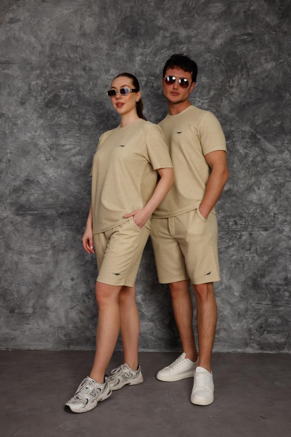 Litus Kadın & Erkek İkili Şort Takım - Bej - Decas
