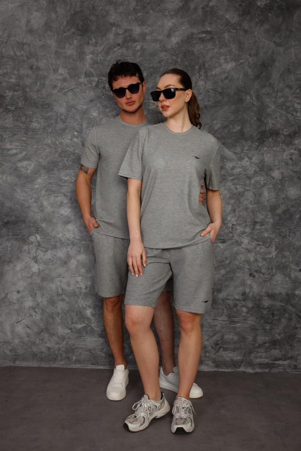 Litus Kadın & Erkek İkili Şort Takım - Gri - Decas