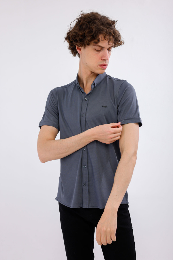 Lumen Kısa Kollu Gömlek - Antrasit - Decas (1)
