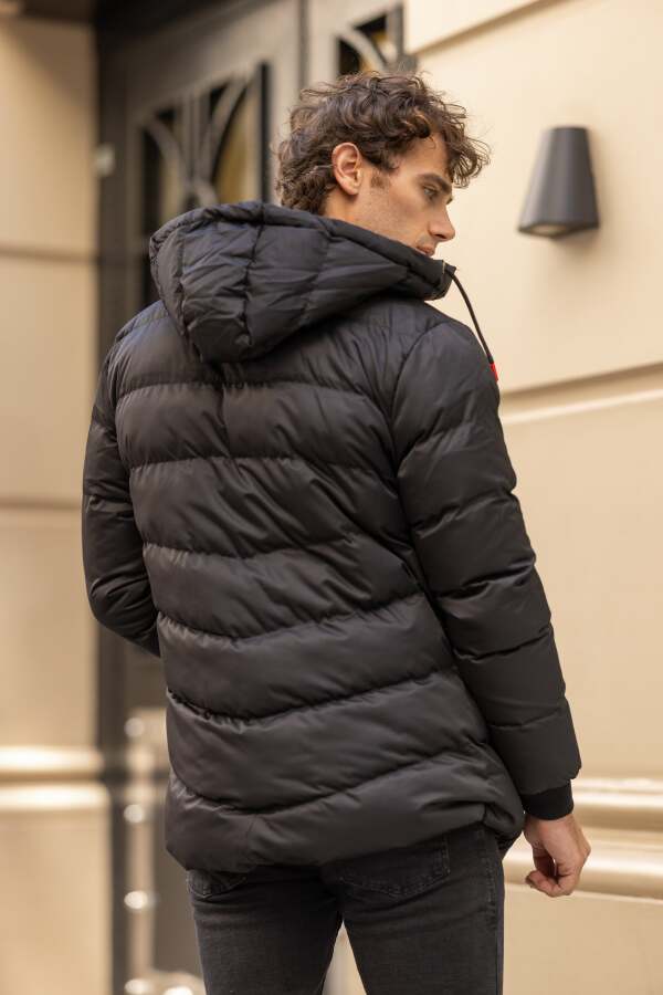 MAGELLAN Su Geçirmez Dik Yaka Kürklü Kapüşonlu Erkek Şişme Mont - Siyah - Decas (1)