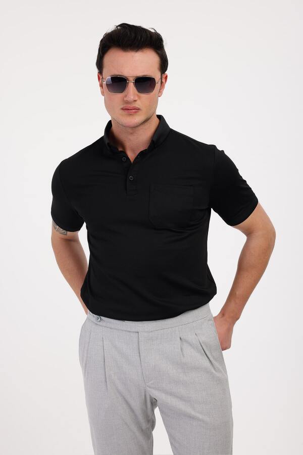 MAGNUS Polo Yaka Pamuklu Tişört - Siyah - Decas (1)