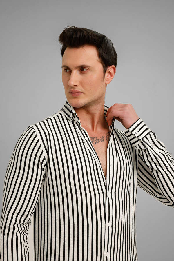 MARINA Uzun Kollu Çizgili Gömlek - Beyaz - Decas (1)