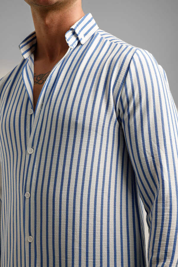 MARINA Uzun Kollu Çizgili Gömlek - Mavi - Decas (1)