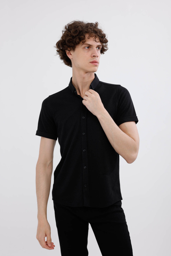 MARINUS Kısa Kollu Gömlek - Siyah - Decas