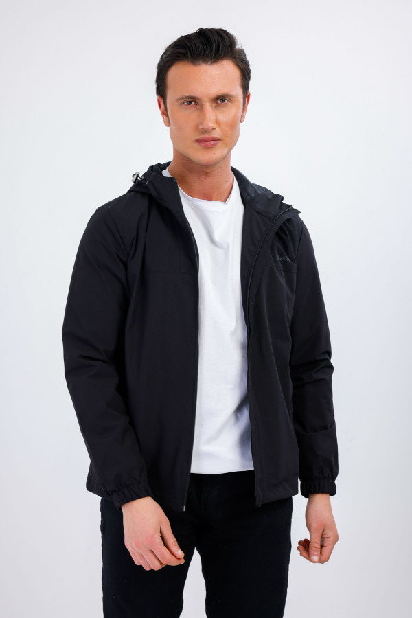 Maris Su ve Rüzgar Geçirmez Kapüşonlu Yağmurluk - Siyah - Decas