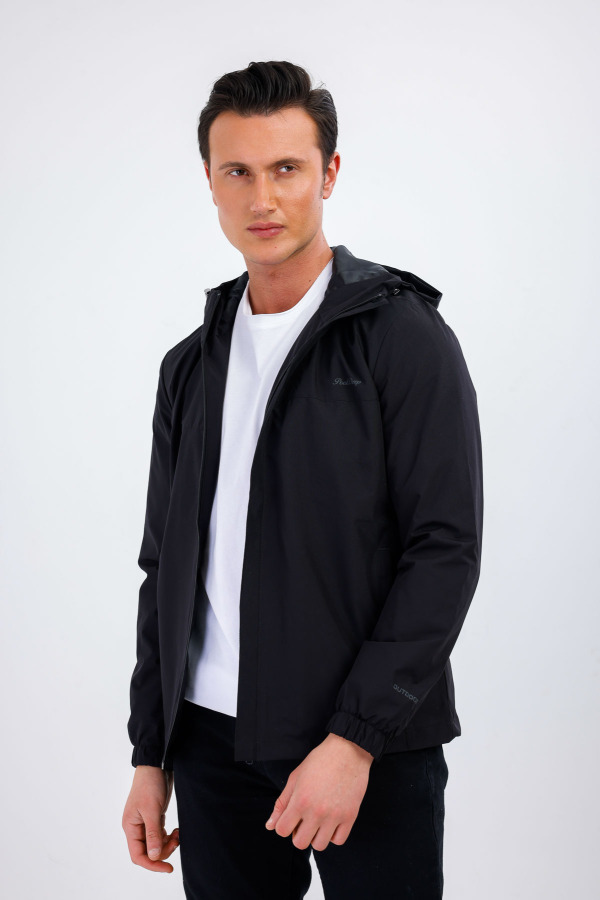 Maris Su ve Rüzgar Geçirmez Kapüşonlu Yağmurluk - Siyah - Decas (1)