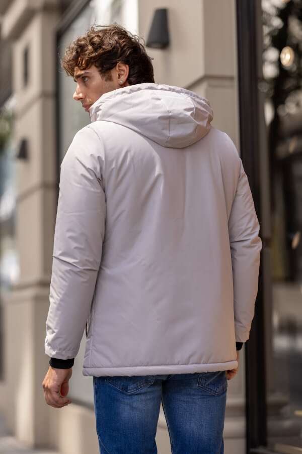 MEGA Su Geçirmez Dik Yaka Kürklü Kapüşonlu Erkek Mont - Beyaz - Decas (1)