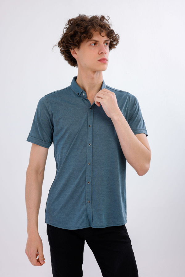 MIRARI Kısa Kollu Basic Gömlek - Mavi - Decas (1)