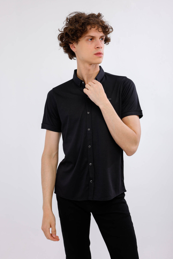 MIRARI Kısa Kollu Basic Gömlek - Siyah - Decas (1)