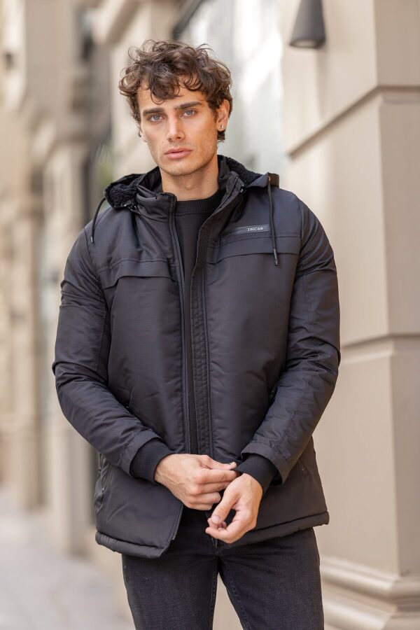 MİSTRAL Su Geçirmez Kürklü Kapüşonlu Erkek Mont -Siyah - Decas