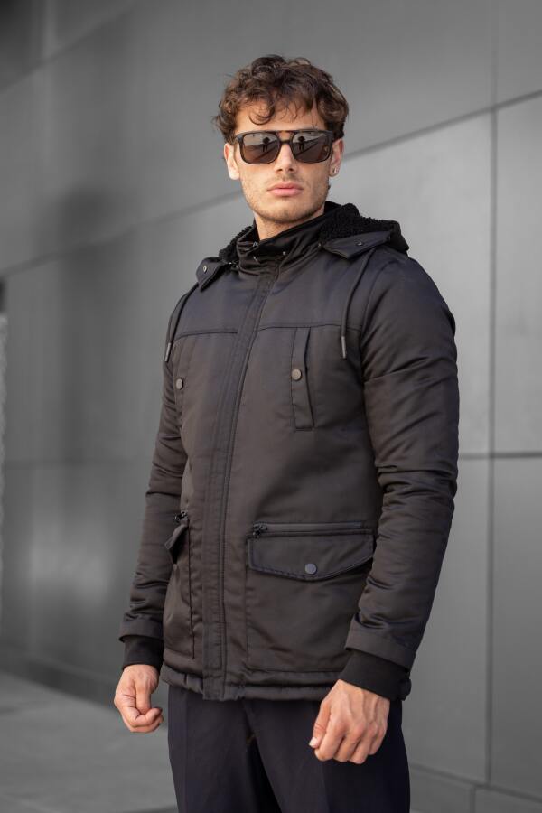 MONTANO Su Geçirmez Kürklü Kapüşonlu Erkek Mont - Siyah - Decas (1)