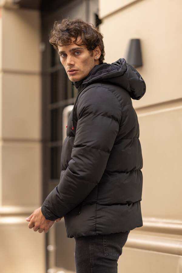 MOUNT Su Geçirmez Kürklü Kapüşonlu Erkek Şişme Mont - Siyah - Decas (1)