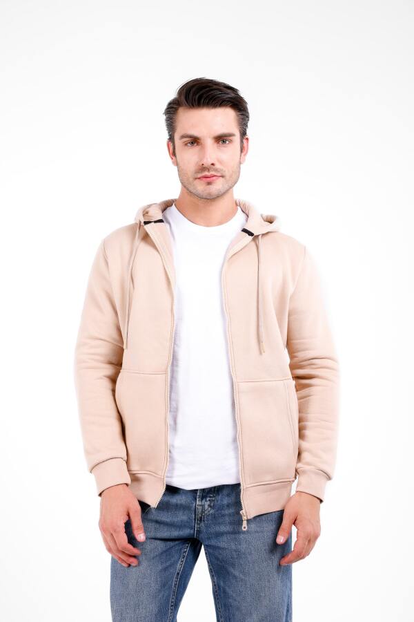 NİX 3 İplik Şardonlu Fermuarlı Kapüşonlu Sweat - Bej - Decas