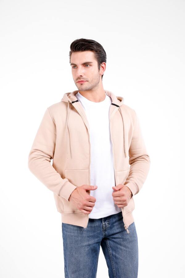 NİX 3 İplik Şardonlu Fermuarlı Kapüşonlu Sweat - Bej - Decas (1)