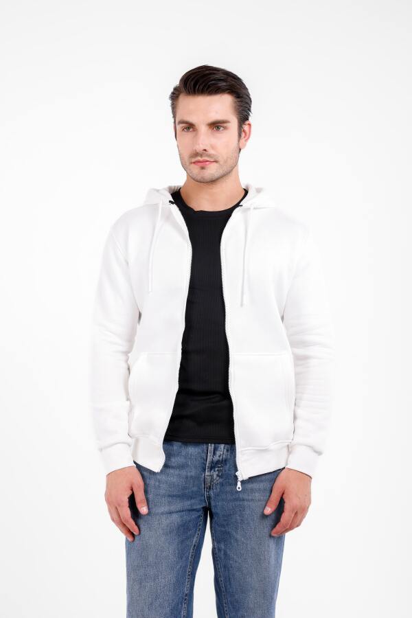 NİX 3 İplik Şardonlu Fermuarlı Kapüşonlu Sweat - Beyaz - Decas