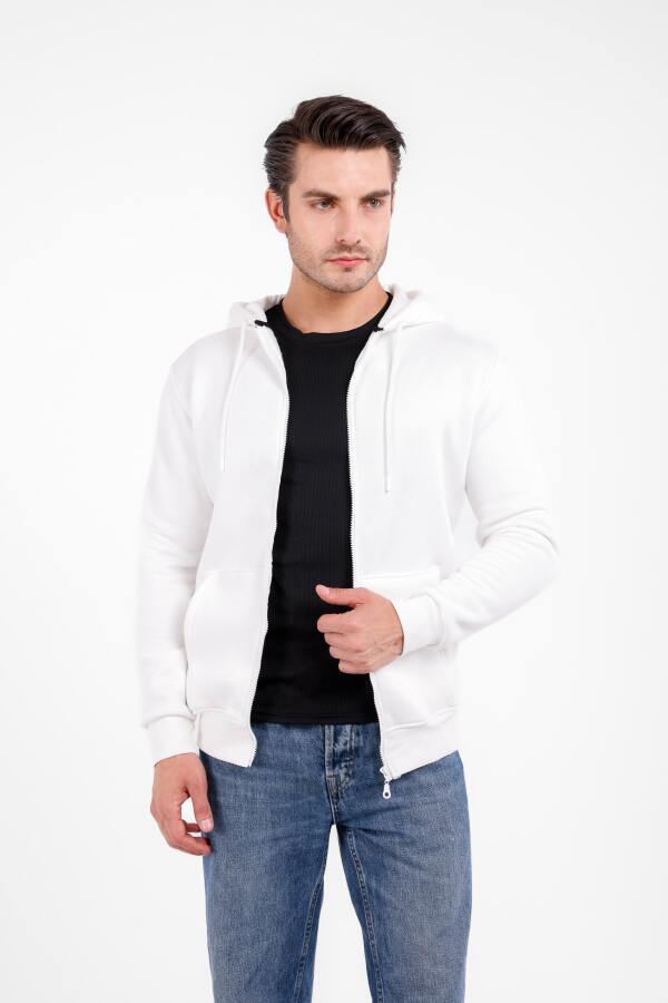 NİX 3 İplik Şardonlu Fermuarlı Kapüşonlu Sweat - Beyaz - Decas (1)