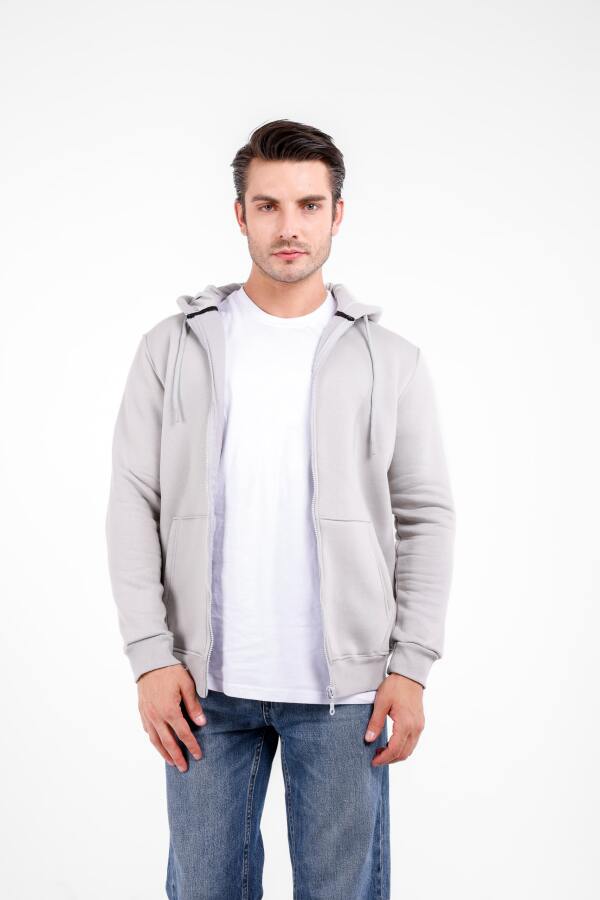 NİX 3 İplik Şardonlu Fermuarlı Kapüşonlu Sweat - Gri - Decas
