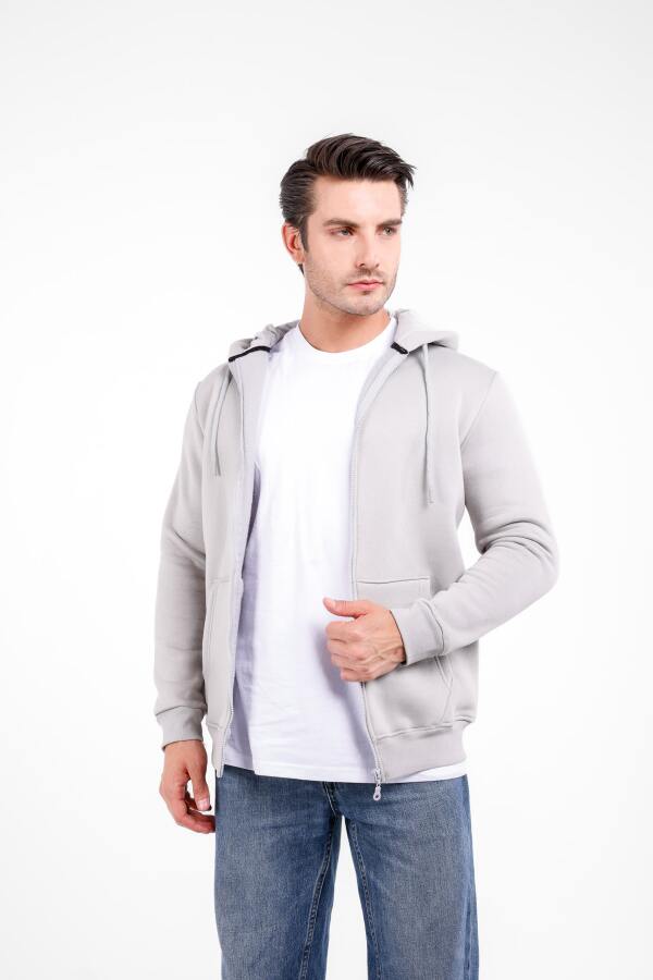 NİX 3 İplik Şardonlu Fermuarlı Kapüşonlu Sweat - Gri - Decas (1)
