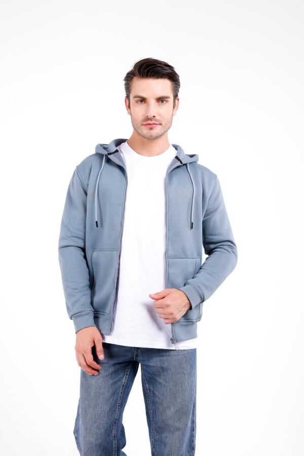 NİX 3 İplik Şardonlu Fermuarlı Kapüşonlu Sweat - Mavi - Decas (1)