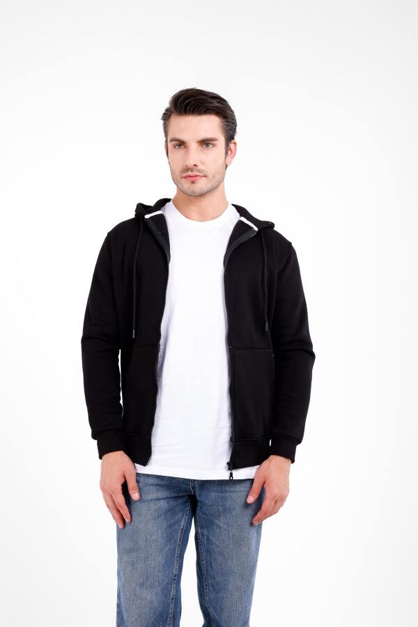 NİX 3 İplik Şardonlu Fermuarlı Kapüşonlu Sweat - Siyah - Decas