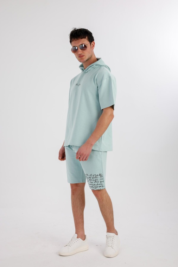 OCEANO Kapüşonlu Sweatshirt & Şort Takım - Açık Yeşil - Decas (1)