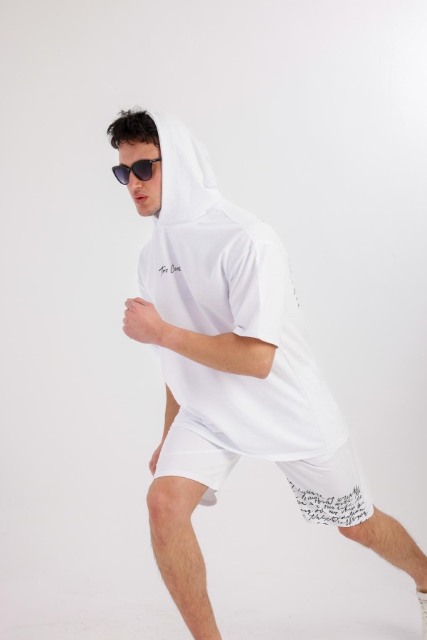 OCEANO Kapüşonlu Sweatshirt & Şort Takım - Beyaz - Decas (1)