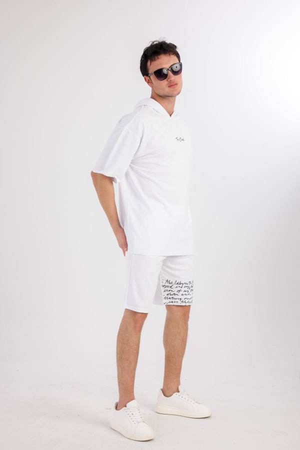 OCEANO Kapüşonlu Sweatshirt & Şort Takım - Krem - Decas