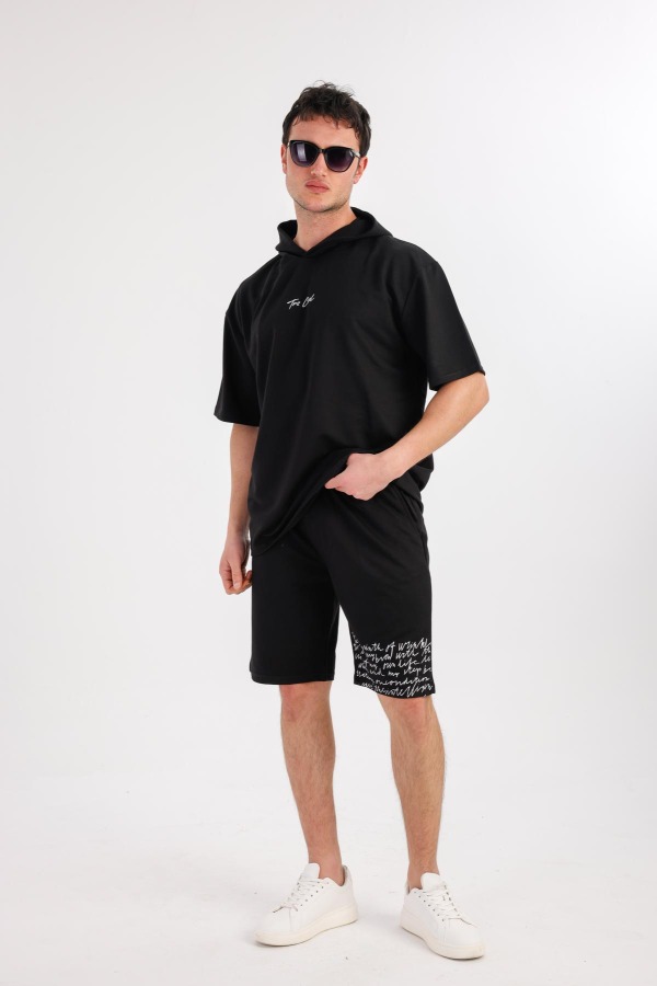 OCEANO Kapüşonlu Sweatshirt & Şort Takım - Siyah - Decas (1)