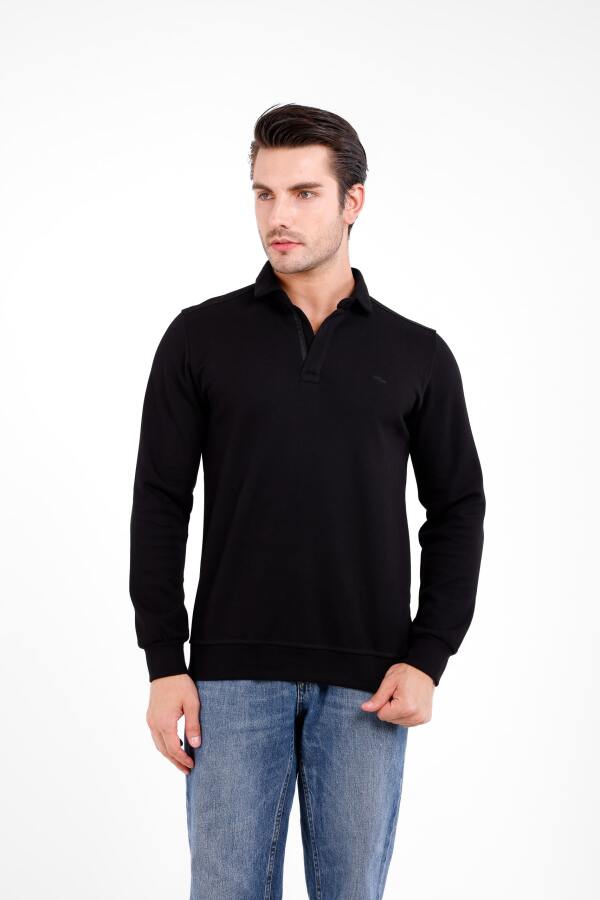 PALLİ Yaka Fermuarlı Uzun Kol Kazak - Siyah - Decas (1)