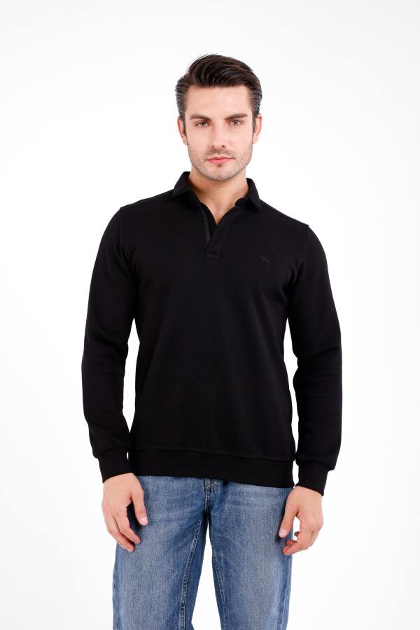 PALLİ Yaka Fermuarlı Uzun Kol Kazak - Siyah - Decas