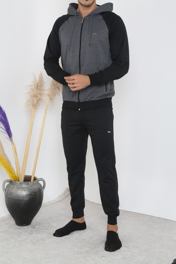 PAN Fermuarlı Kapşonlu Eşofman Takım - Siyah - Decas