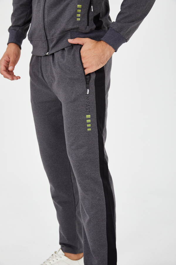 PANTS Düz Paça Fermuarlı Kapşonlu Eşofman Takım - Füme - Decas (1)