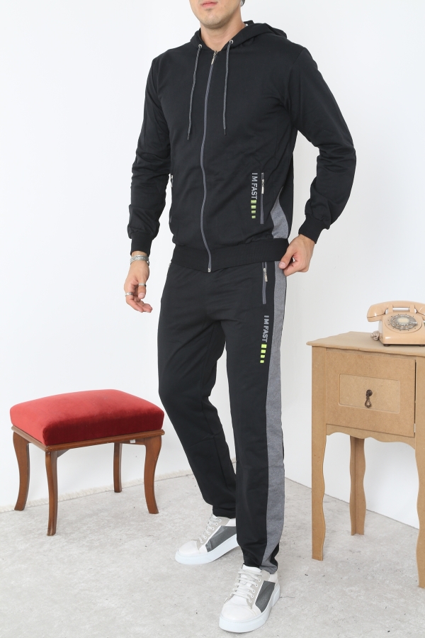 PANTS Fermuarlı Kapşonlu Eşofman Takım - Siyah - Decas