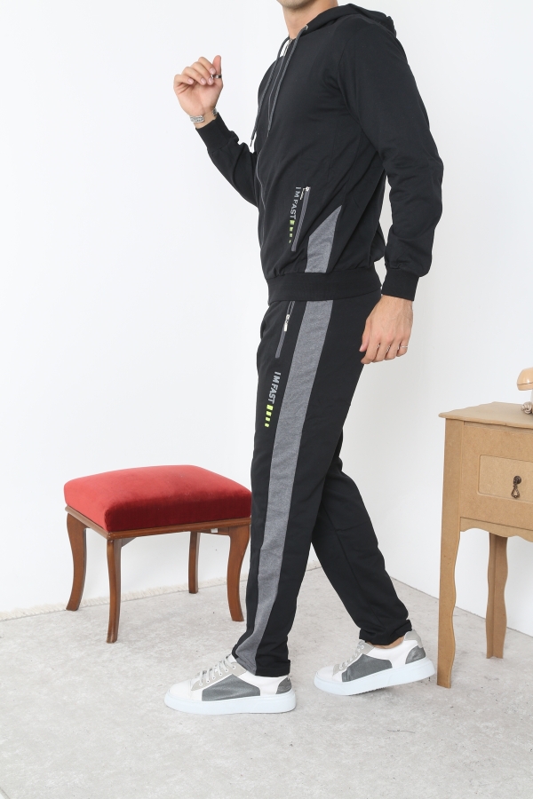 PANTS Fermuarlı Kapşonlu Eşofman Takım - Siyah - Decas (1)