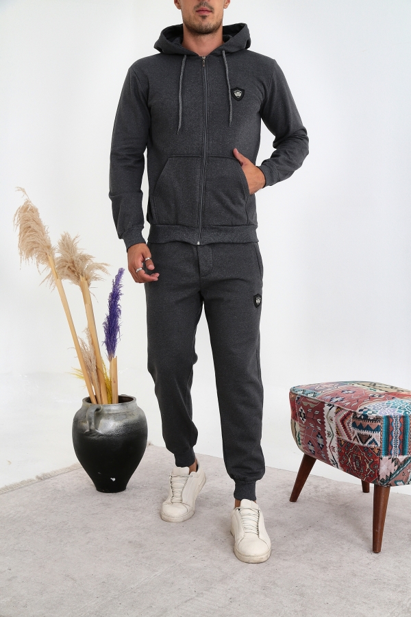 PİTCHER 3 İplik Fermuarlı Kanguru Cep Eşofman Takım - Füme - Decas