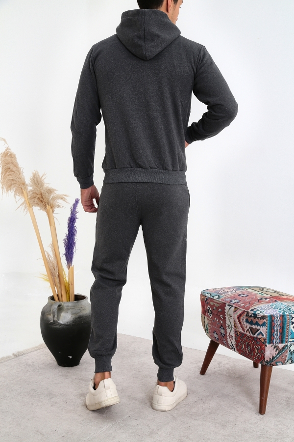 PİTCHER 3 İplik Fermuarlı Kanguru Cep Eşofman Takım - Füme - Decas (1)